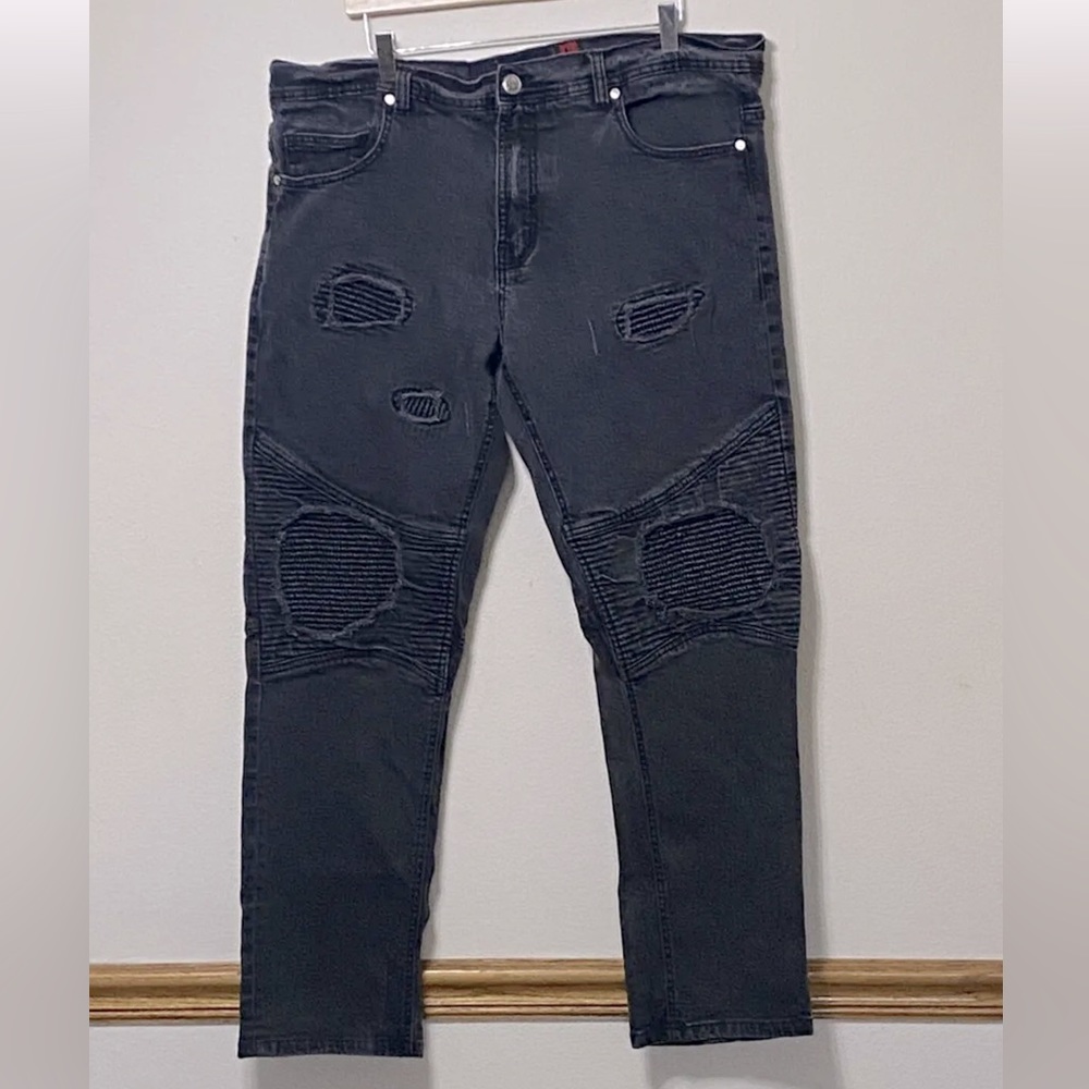 Makobi Mens Jeans Distressed Charcoal Gray 40 x 32